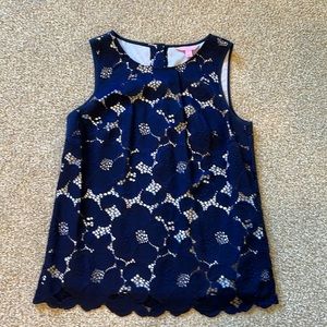 Lilly sleeveless shirt navy and white